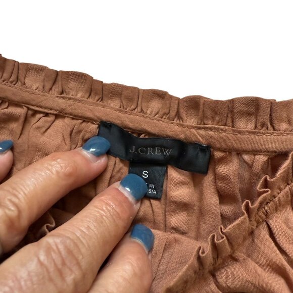 J. Crew Puff Sleeve Cotton Textured Peasant Top Womens SZ Small Festival Brown - Picture 3 of 8